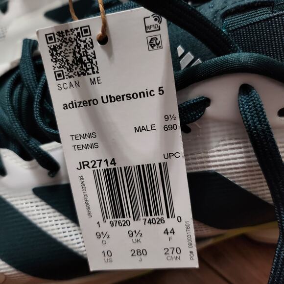 Mens Size 10 Adidas Tennis Shoes Adizero Ubersonic 5 Lace Up White Green JR2714 main image 4